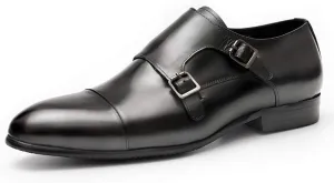 Banquet Wedding Dress Shoes，Men's Monk Shoes Office Business Leather Shoes Buckle Cowhide Footwear,Black-37