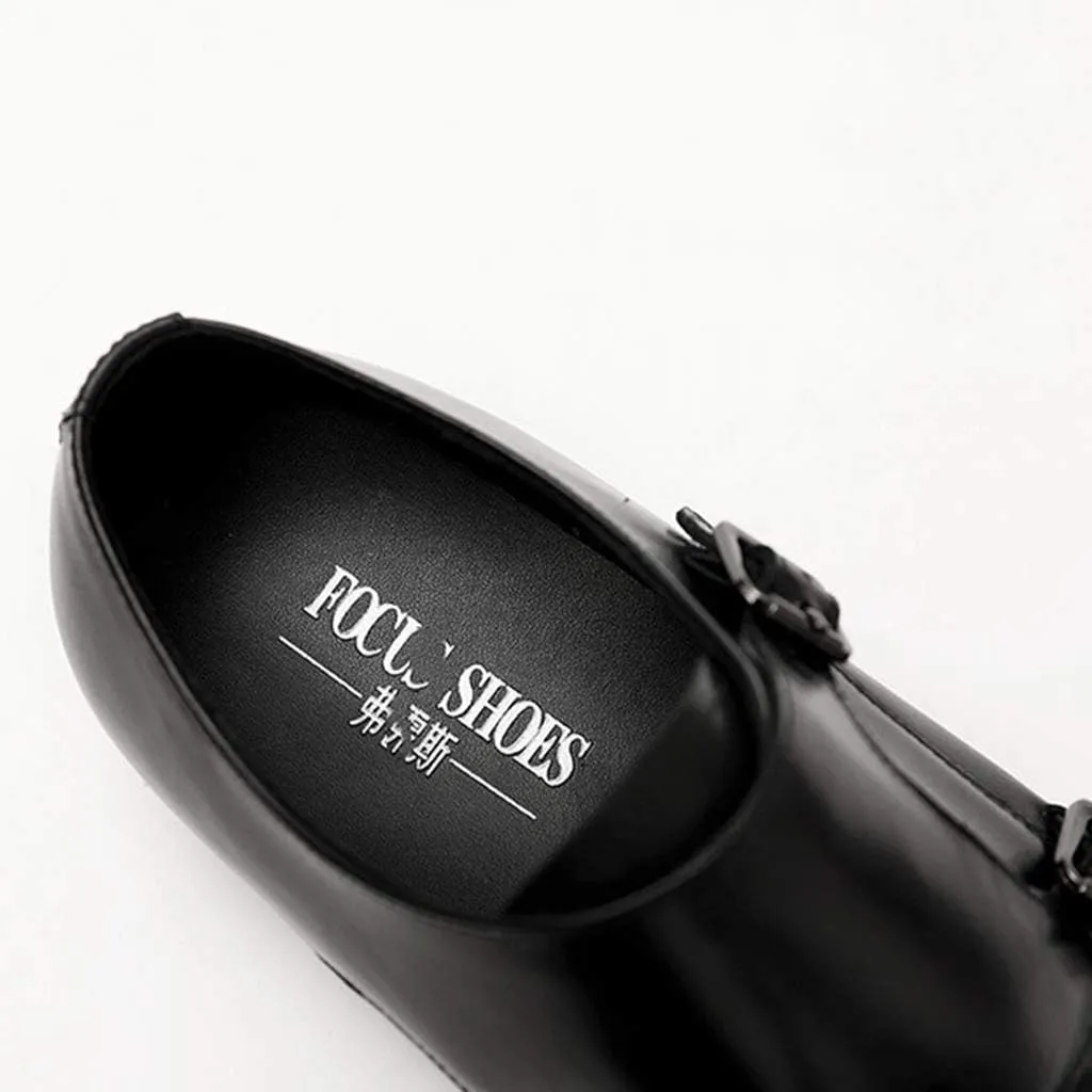 Banquet Wedding Dress Shoes，Men's Monk Shoes Office Business Leather Shoes Buckle Cowhide Footwear,Black-37