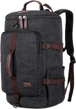 BAOSHA Canvas Weekender Travel Duffel Backpack Hybrid Hiking Rucksack Laptop Backpack for Outdoor Sports Gym HB-26(Black)