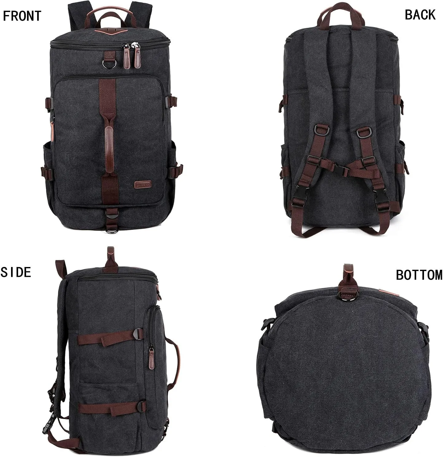 BAOSHA Canvas Weekender Travel Duffel Backpack Hybrid Hiking Rucksack Laptop Backpack for Outdoor Sports Gym HB-26(Black)