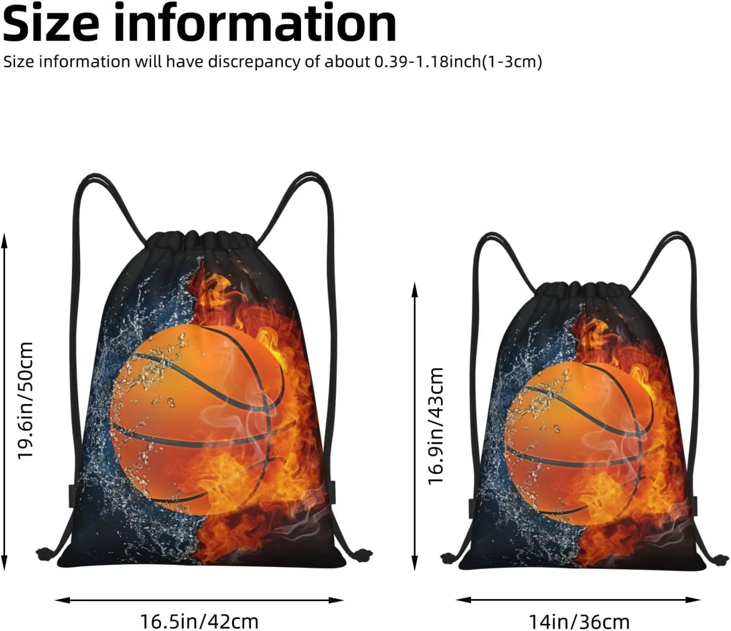 Basketball Drawstring Bags for Kids Boys Girls, Sports-Themed Drawstring Backpack Casual Knapsack for Adults Women Men, Black Draw String Rucksack Bags for Gym Travel Swimming Beach Camping, Medium