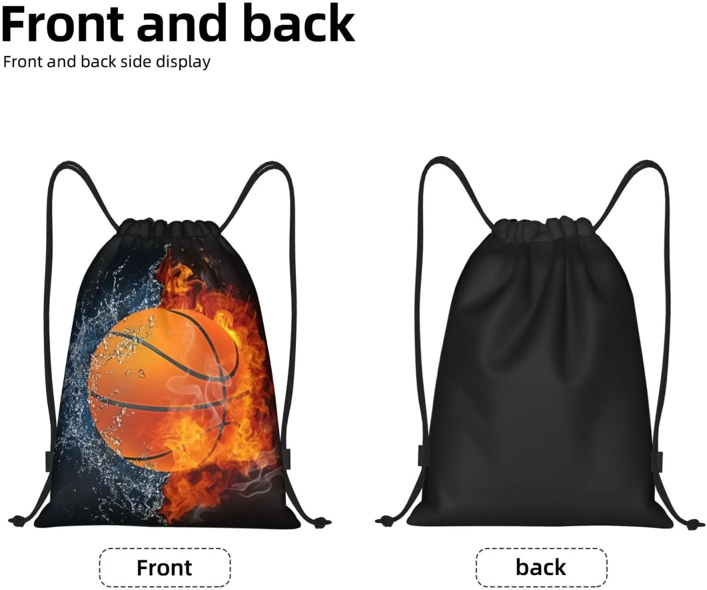 Basketball Drawstring Bags for Kids Boys Girls, Sports-Themed Drawstring Backpack Casual Knapsack for Adults Women Men, Black Draw String Rucksack Bags for Gym Travel Swimming Beach Camping, Medium