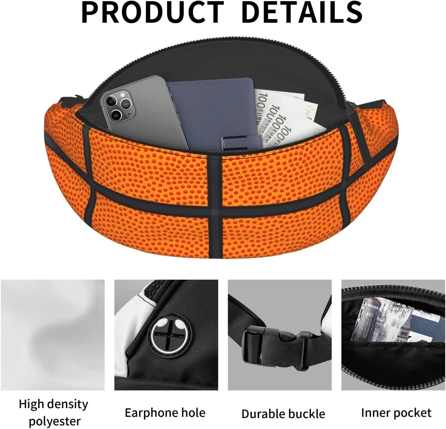 Basketball Fanny Pack Waist Bag Adjustable Belt Bag For Men Women Fashion Sling Crossbody Hip Bum Bag Traveling Hiking Cycling Running