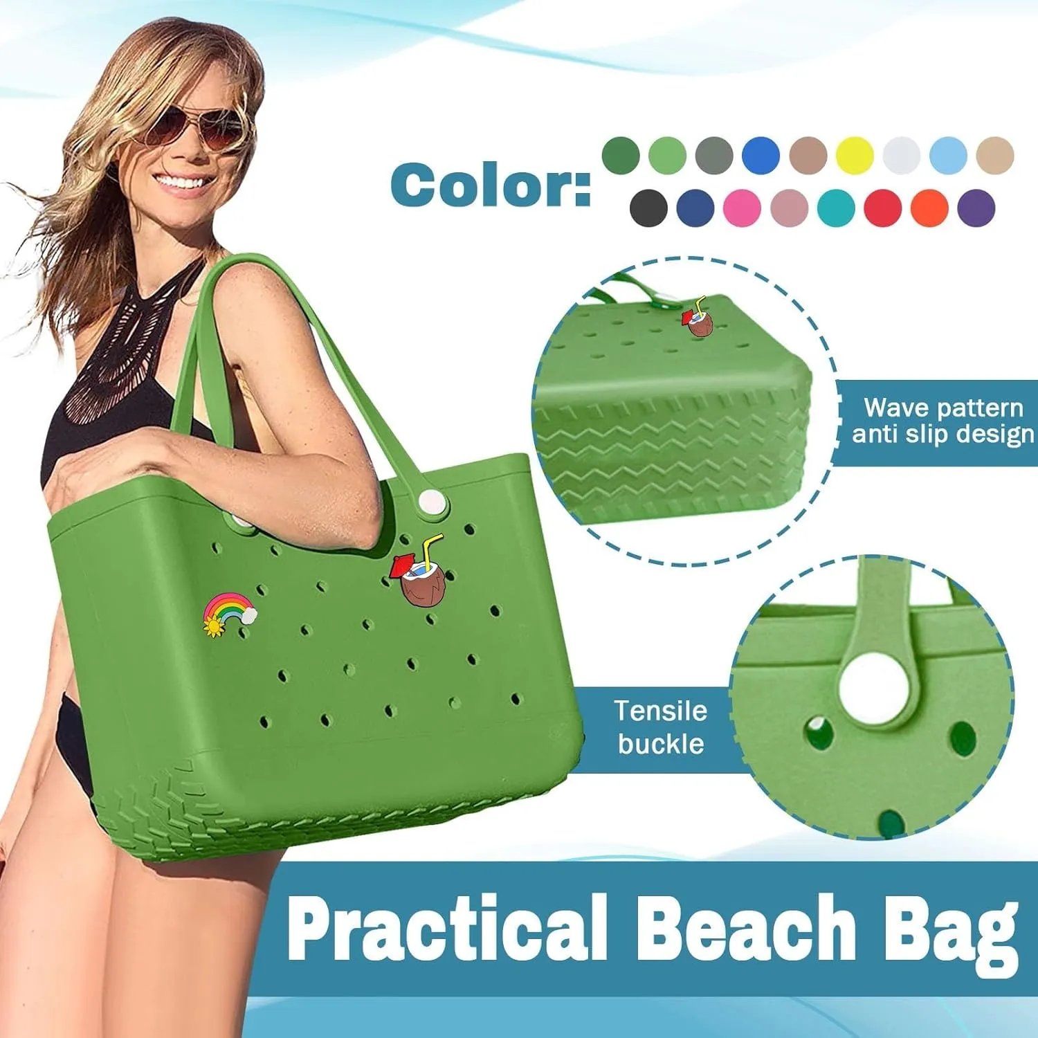 Beach Bag for Women 2025 Summer Water-Resistant Rubber Tote Bag, Sandproof Vacation Essentials All Purpose EVA for Swim Cruise Pool(Red)
