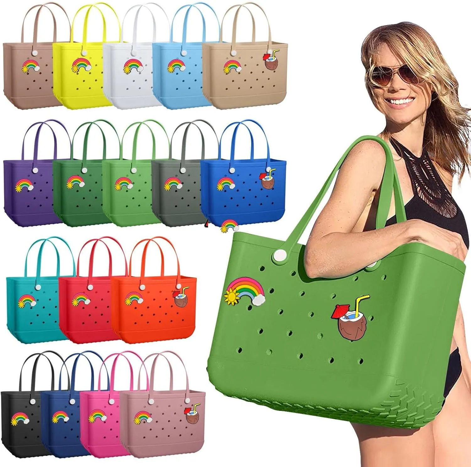 Beach Bag for Women 2025 Summer Water-Resistant Rubber Tote Bag, Sandproof Vacation Essentials All Purpose EVA for Swim Cruise Pool(Red)