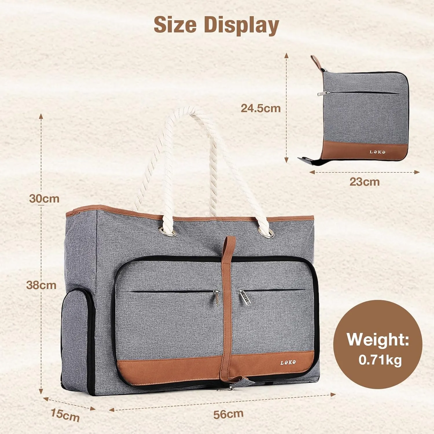 Beach Bag for Women - 35L Large Tote Bag, Waterproof & Sandproof, Zippered Carry On Bag for Pool, Beach & Travel