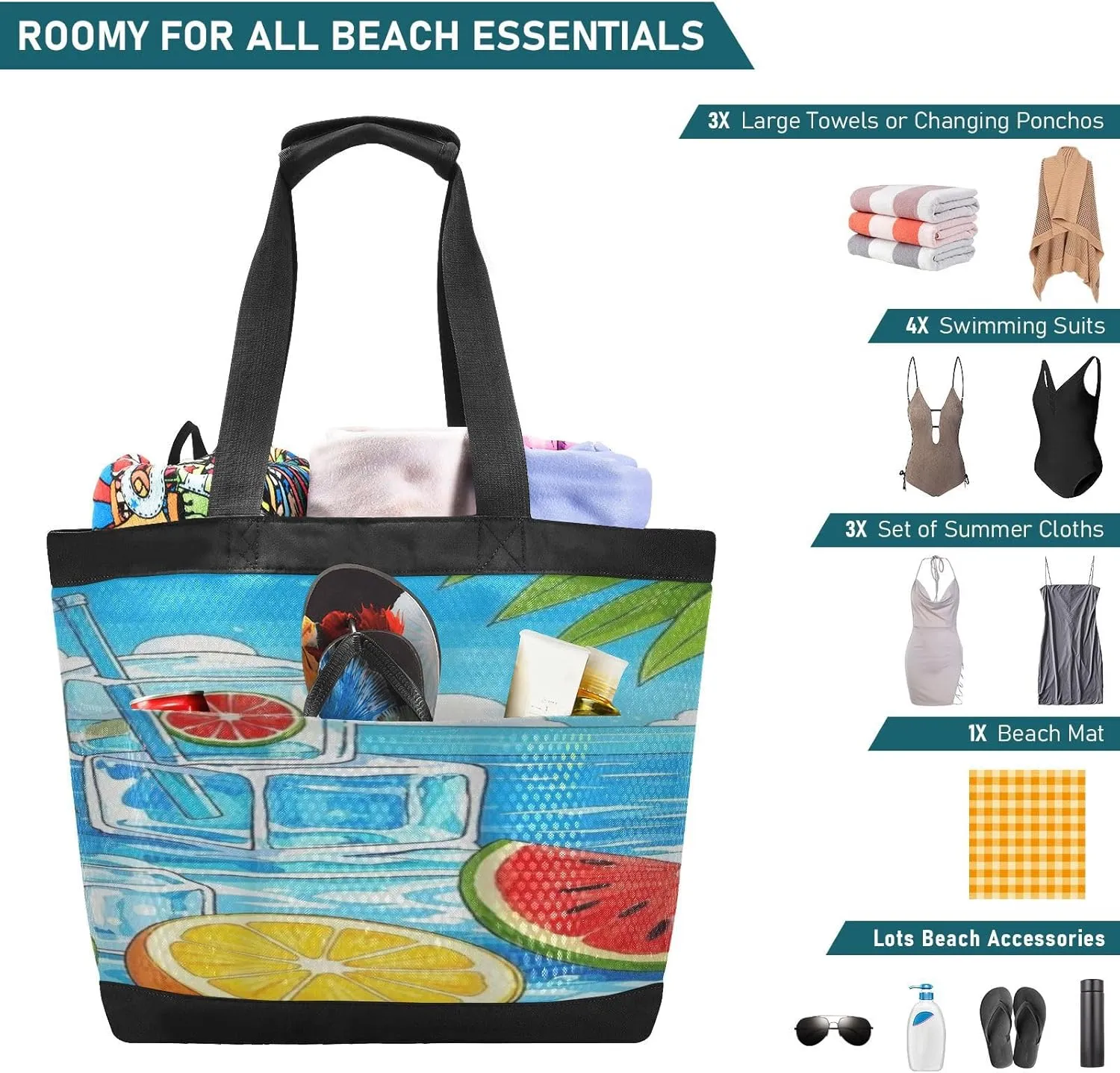 Beach Bag for Women Waterproof Sandproof Mesh Beach Tote Bag with Zipper and Pockets 1A