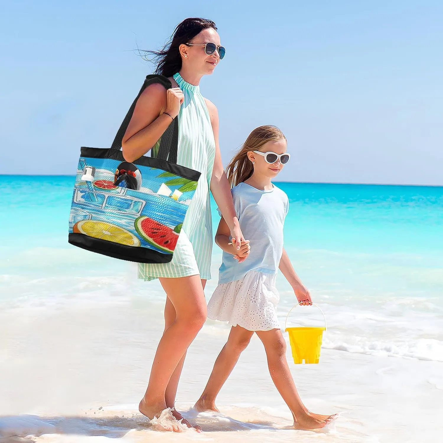 Beach Bag for Women Waterproof Sandproof Mesh Beach Tote Bag with Zipper and Pockets 1A