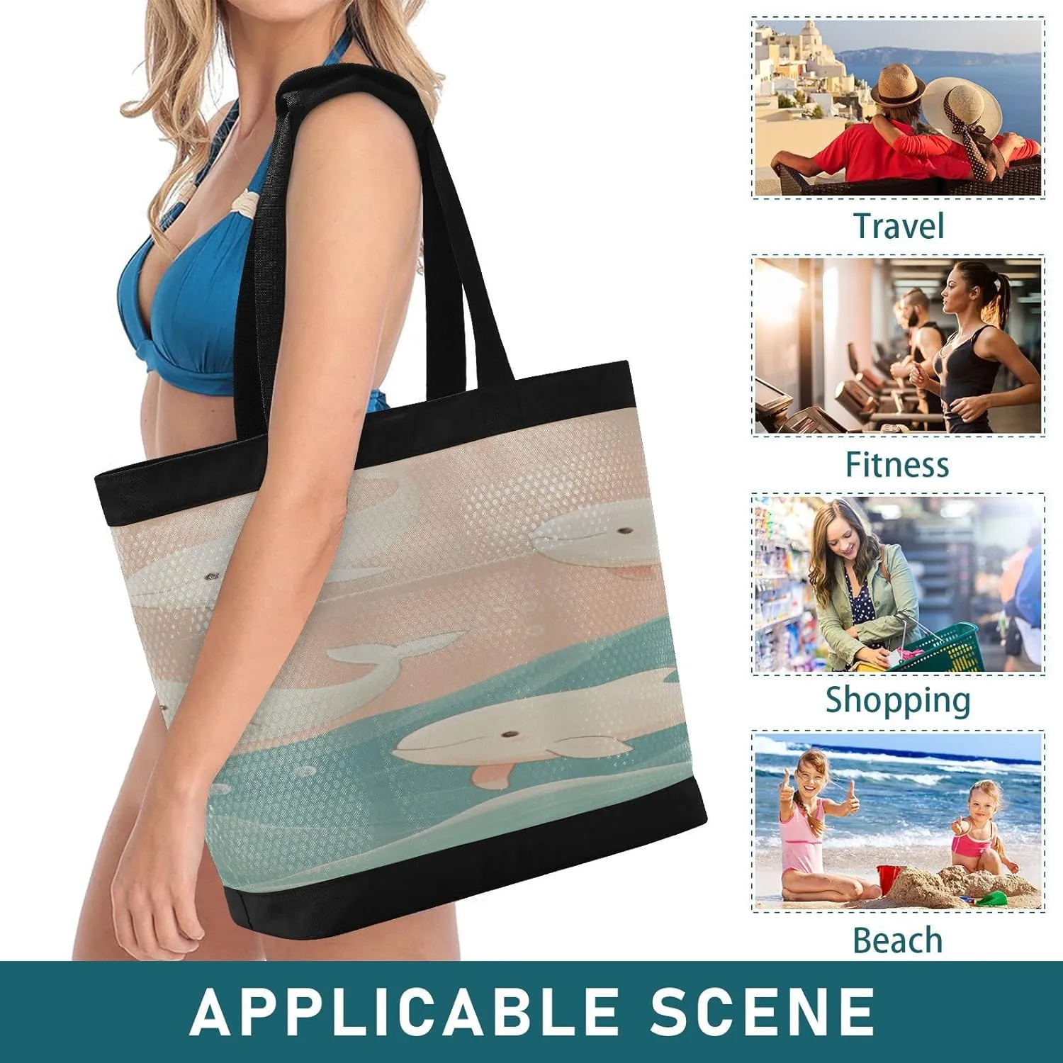 Beach Bag for Women Waterproof Sandproof Mesh Beach Tote Bag with Zipper and Pockets 1G