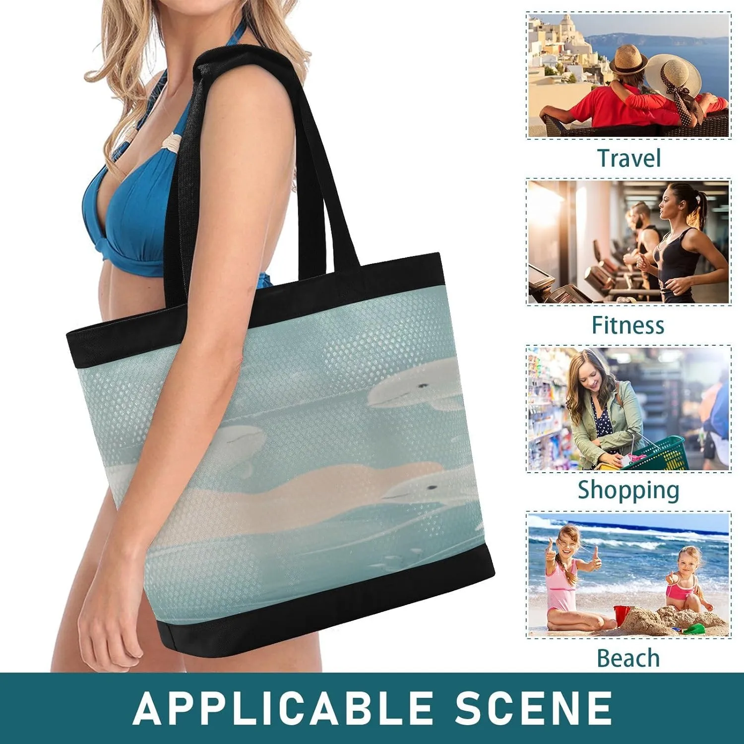 Beach Bag for Women Waterproof Sandproof Mesh Beach Tote Bag with Zipper and Pockets 1G