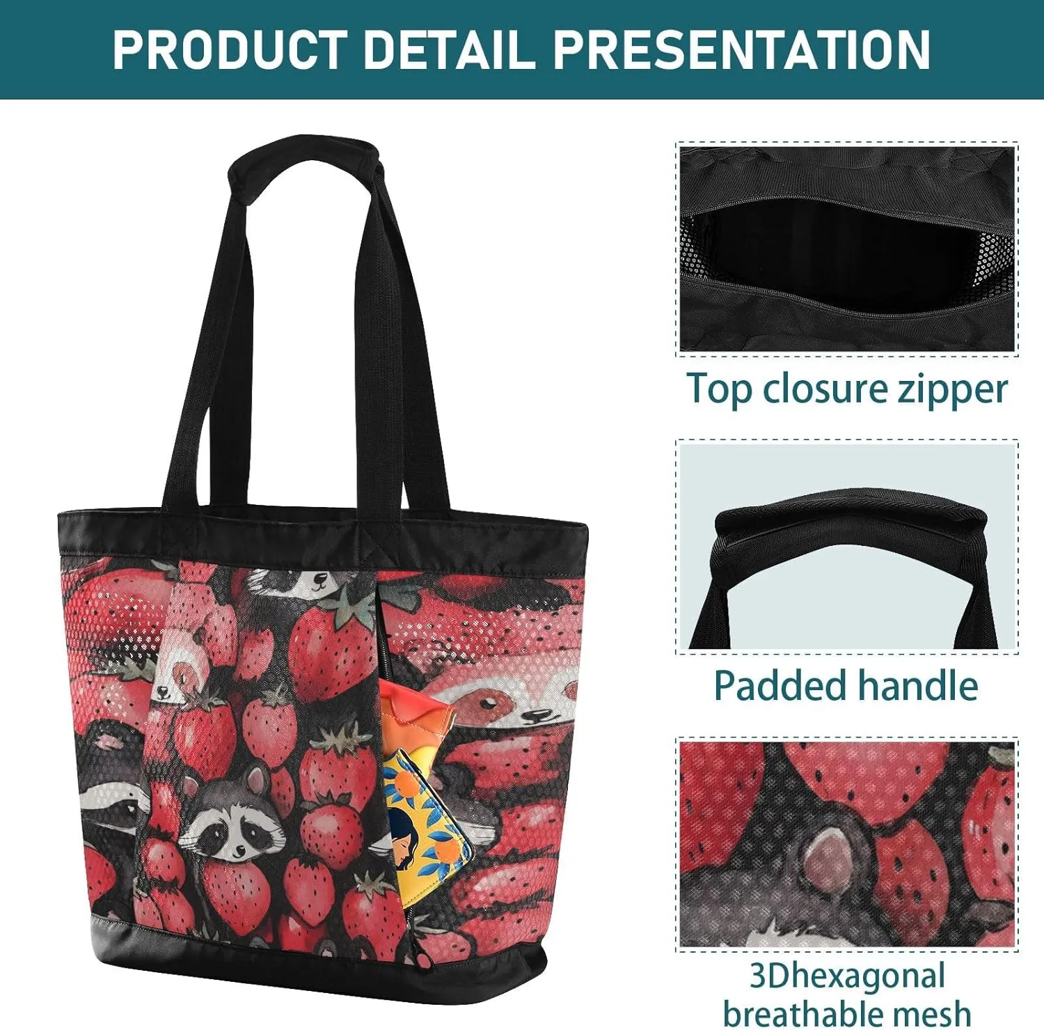 Beach Bag for Women Waterproof Sandproof Mesh Beach Tote Bag with Zipper and Pockets 1G