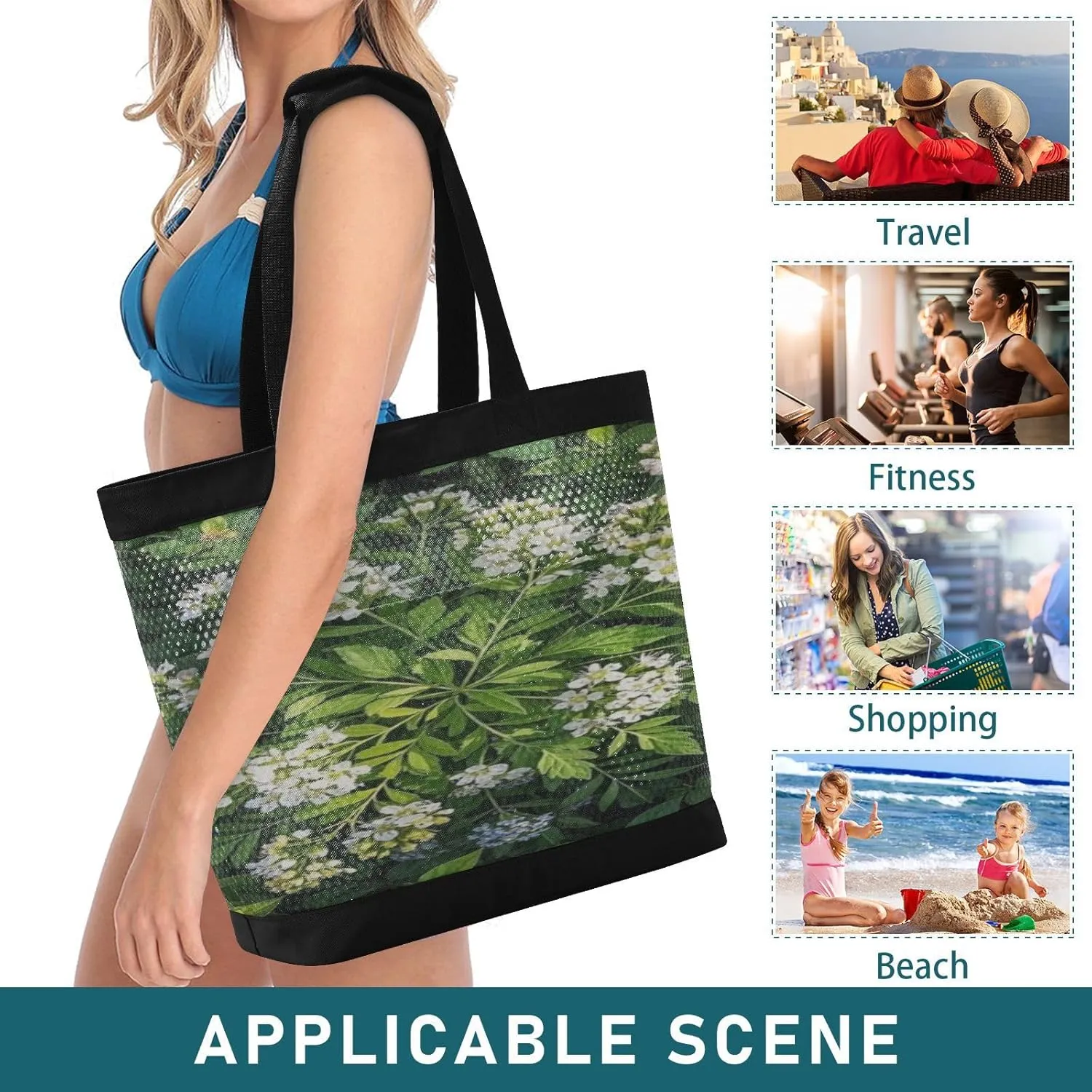 Beach Bag for Women Waterproof Sandproof Mesh Beach Tote Bag with Zipper and Pockets 200
