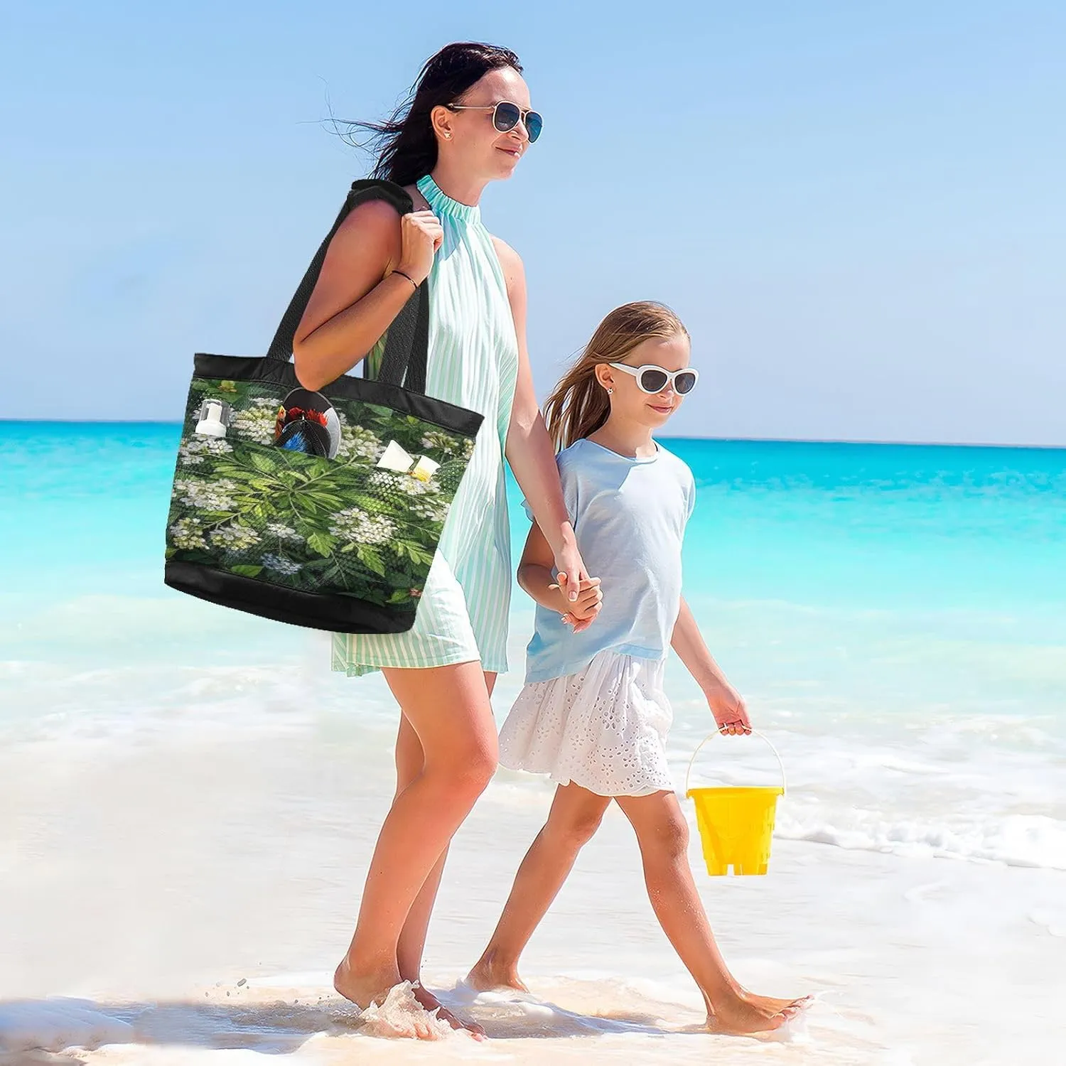 Beach Bag for Women Waterproof Sandproof Mesh Beach Tote Bag with Zipper and Pockets 200