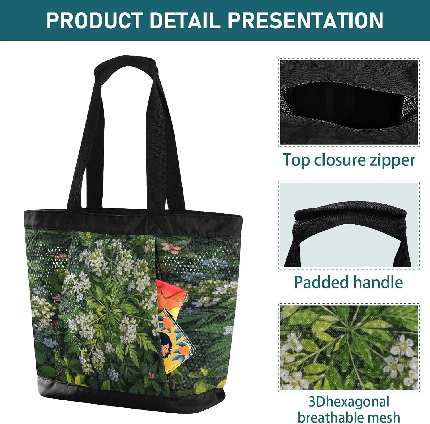 Beach Bag for Women Waterproof Sandproof Mesh Beach Tote Bag with Zipper and Pockets 200