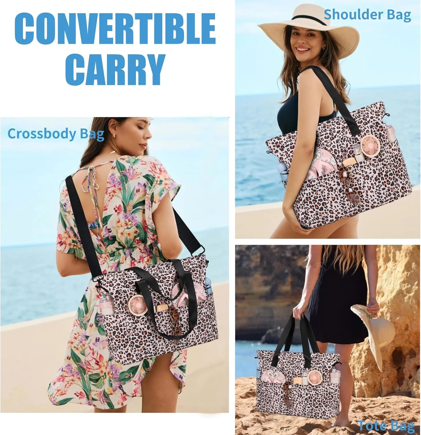 Beach Bags for Women, Large Waterproof Sandproof Swim Pool Bag with Dry Wet Seperated Pocket Utility Tote Bag