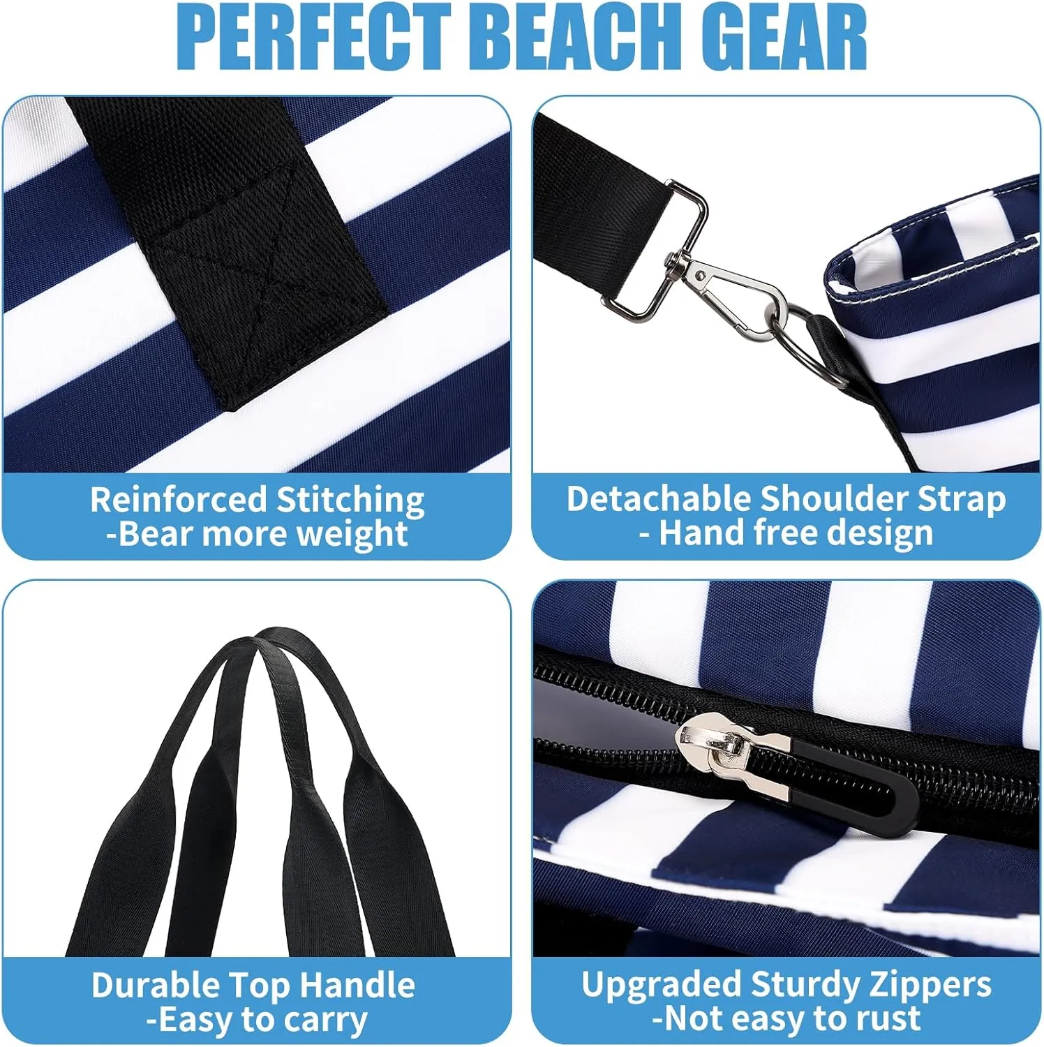 Beach Bags for Women, Large Waterproof Sandproof Swim Pool Bag with Dry Wet Seperated Pocket Utility Tote Bag