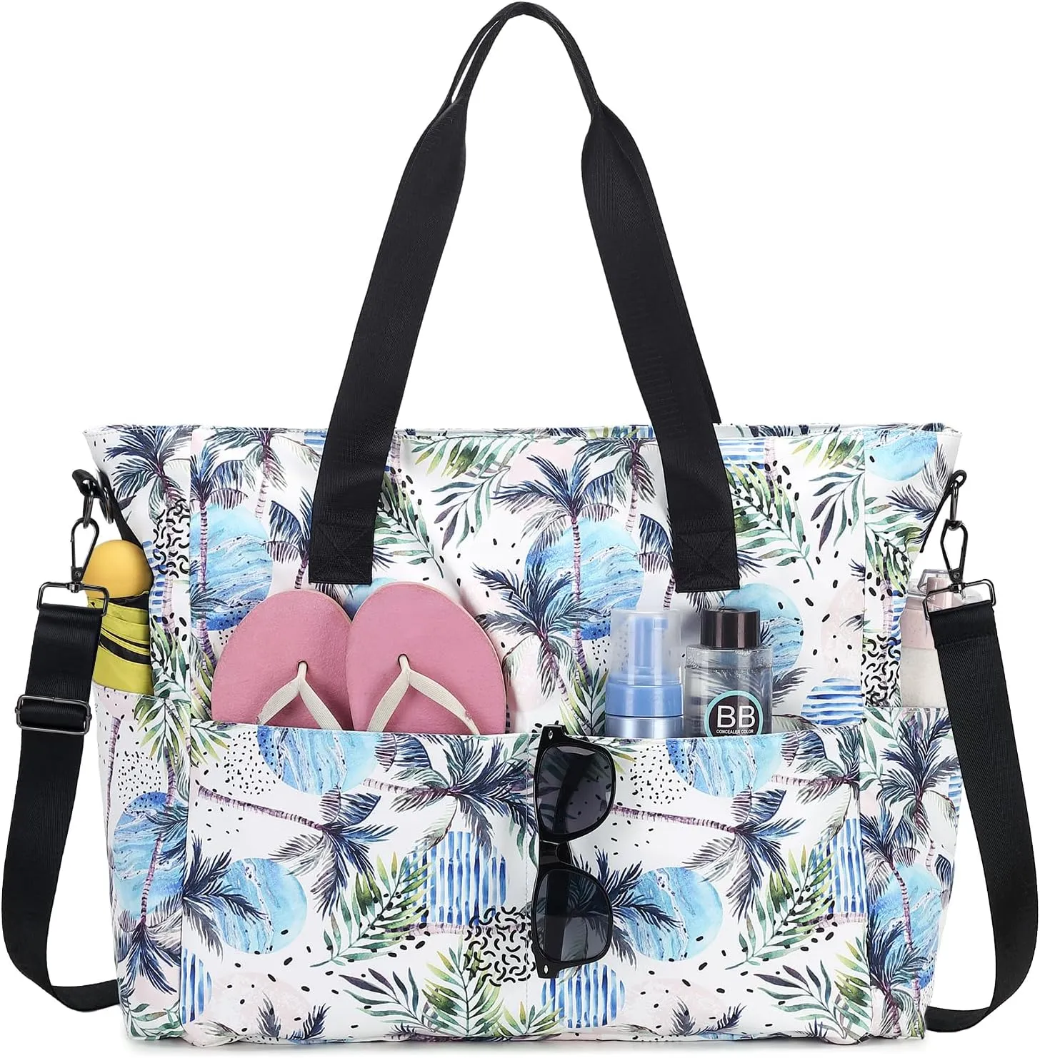 Beach Bags for Women, Large Waterproof Sandproof Swim Pool Bag with Dry Wet Seperated Pocket Utility Tote Bag