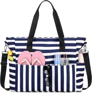 Beach Bags for Women, Large Waterproof Sandproof Swim Pool Bag with Dry Wet Seperated Pocket Utility Tote Bag