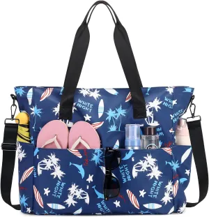 Beach Bags for Women, Large Waterproof Sandproof Swim Pool Bag with Dry Wet Seperated Pocket Utility Tote Bag