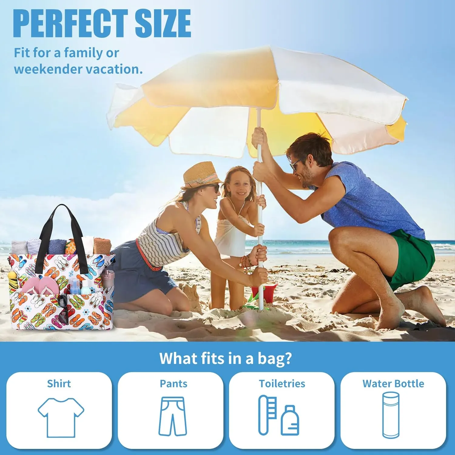 Beach Bags for Women, Large Waterproof Sandproof Swim Pool Bag with Dry Wet Seperated Pocket Utility Tote Bag