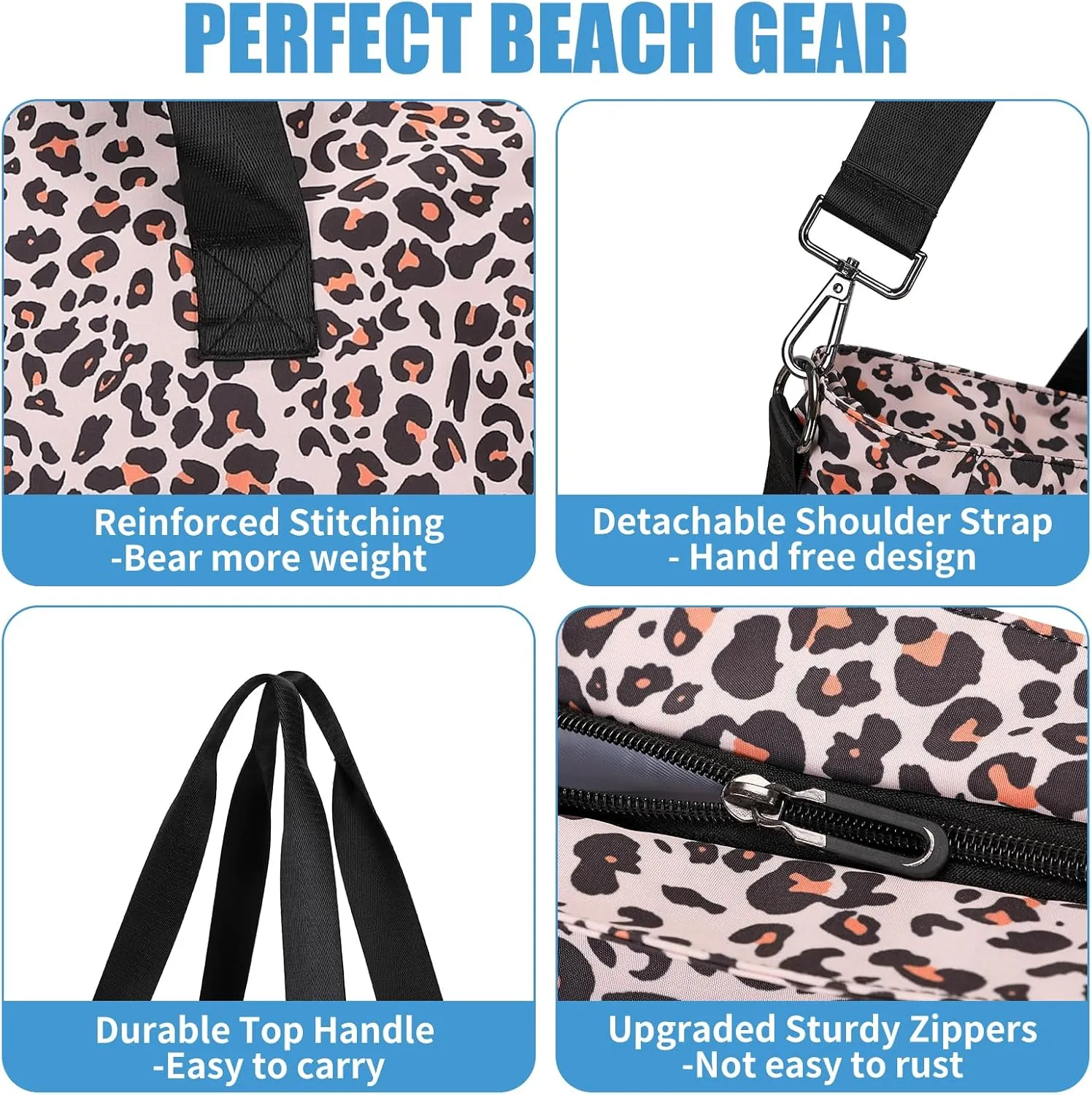 Beach Bags for Women, Large Waterproof Sandproof Swim Pool Bag with Dry Wet Seperated Pocket Utility Tote Bag