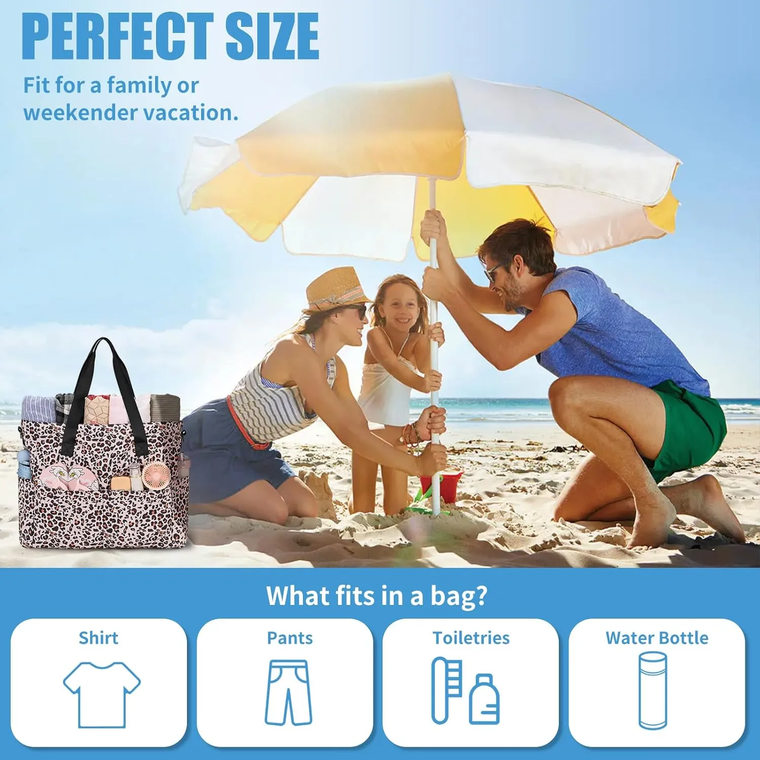 Beach Bags for Women, Large Waterproof Sandproof Swim Pool Bag with Dry Wet Seperated Pocket Utility Tote Bag