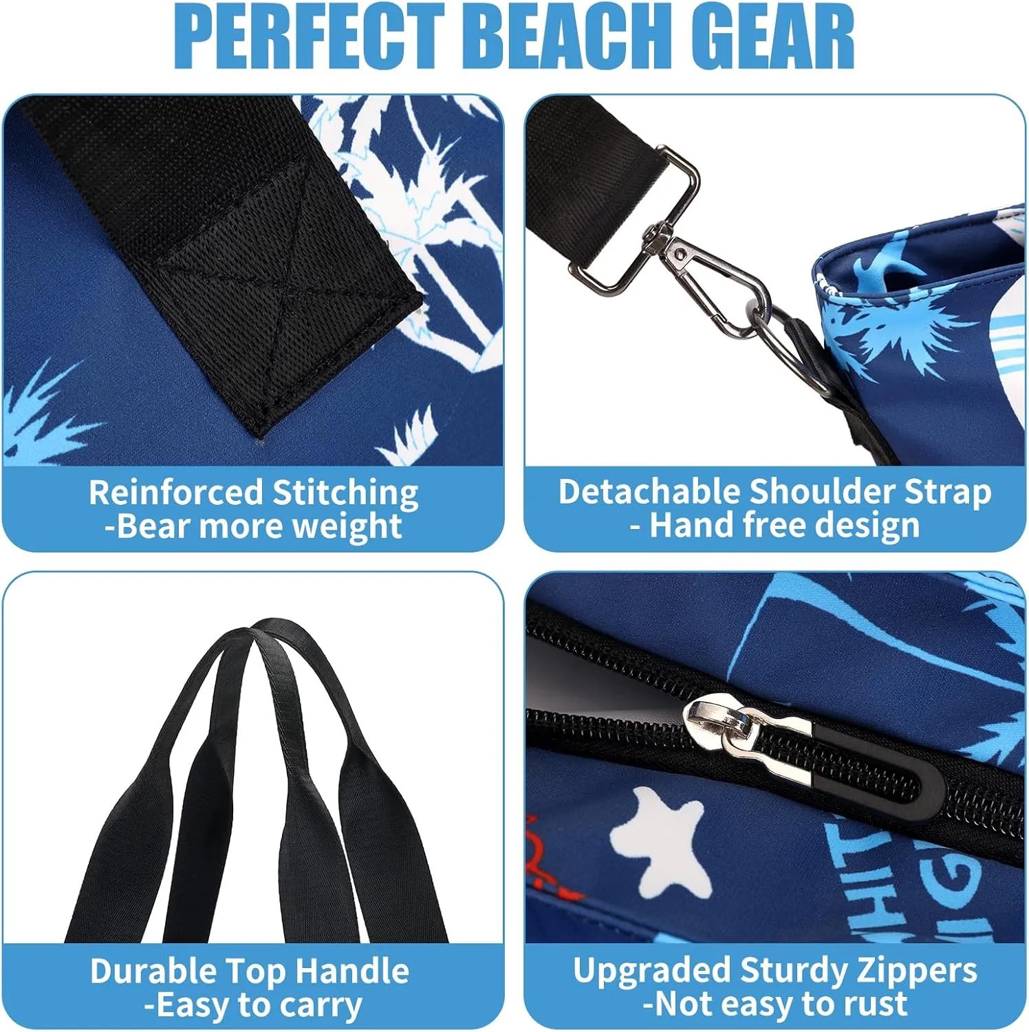 Beach Bags for Women, Large Waterproof Sandproof Swim Pool Bag with Dry Wet Seperated Pocket Utility Tote Bag