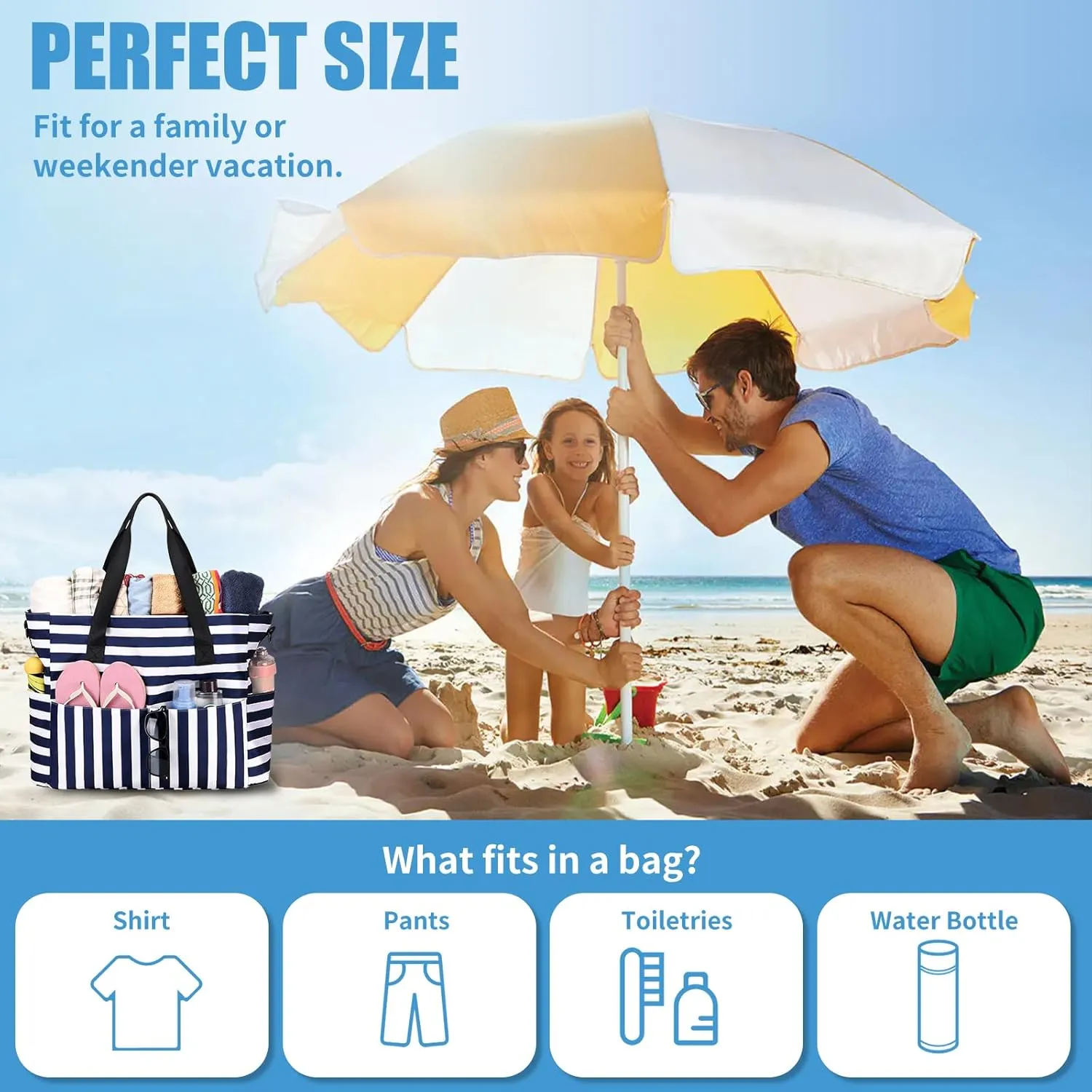 Beach Bags for Women, Large Waterproof Sandproof Swim Pool Bag with Dry Wet Seperated Pocket Utility Tote Bag