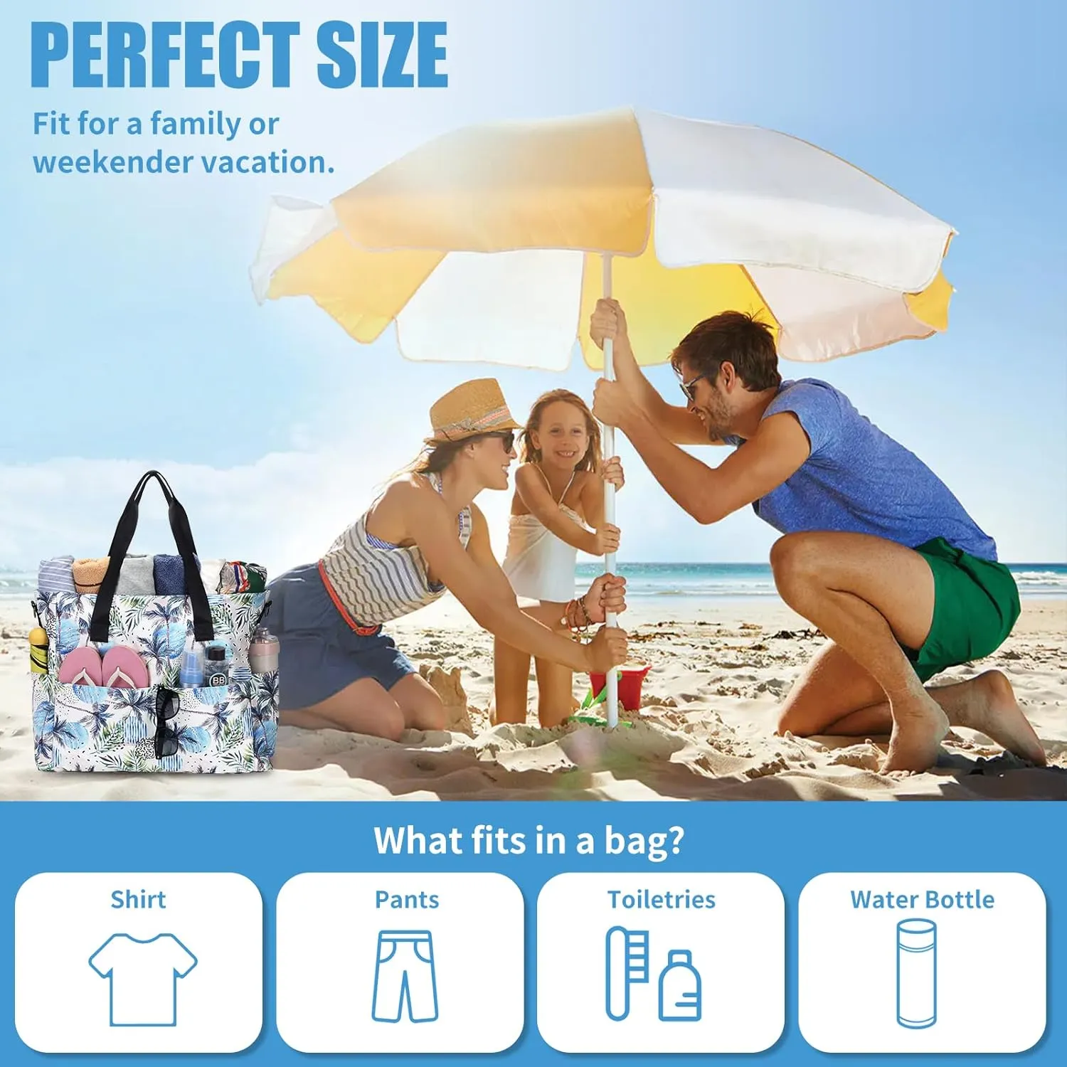 Beach Bags for Women, Large Waterproof Sandproof Swim Pool Bag with Dry Wet Seperated Pocket Utility Tote Bag