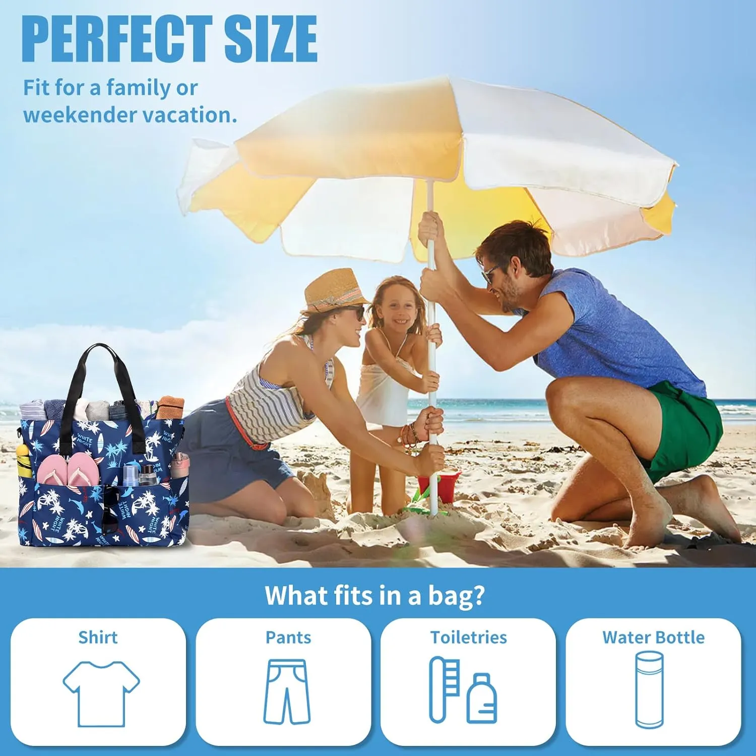 Beach Bags for Women, Large Waterproof Sandproof Swim Pool Bag with Dry Wet Seperated Pocket Utility Tote Bag