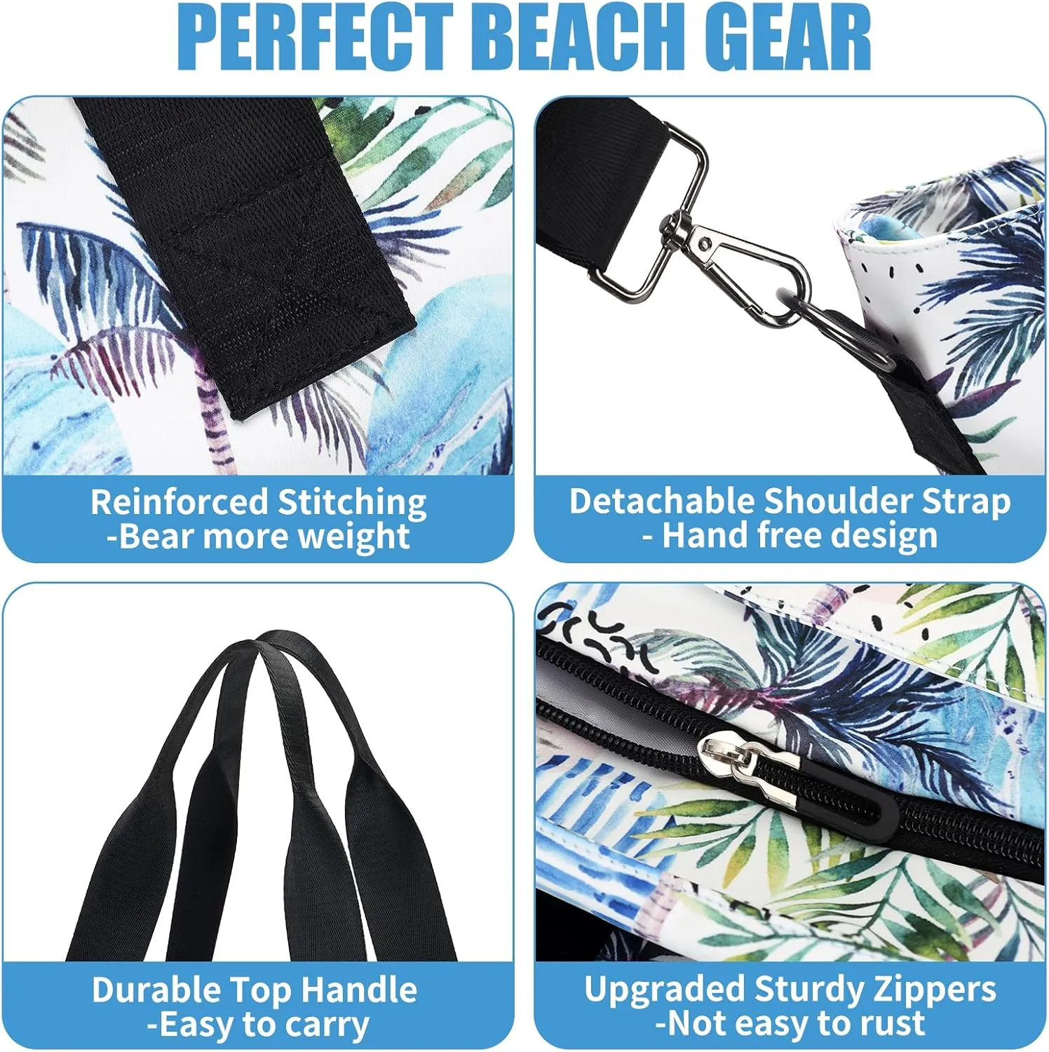 Beach Bags for Women, Large Waterproof Sandproof Swim Pool Bag with Dry Wet Seperated Pocket Utility Tote Bag