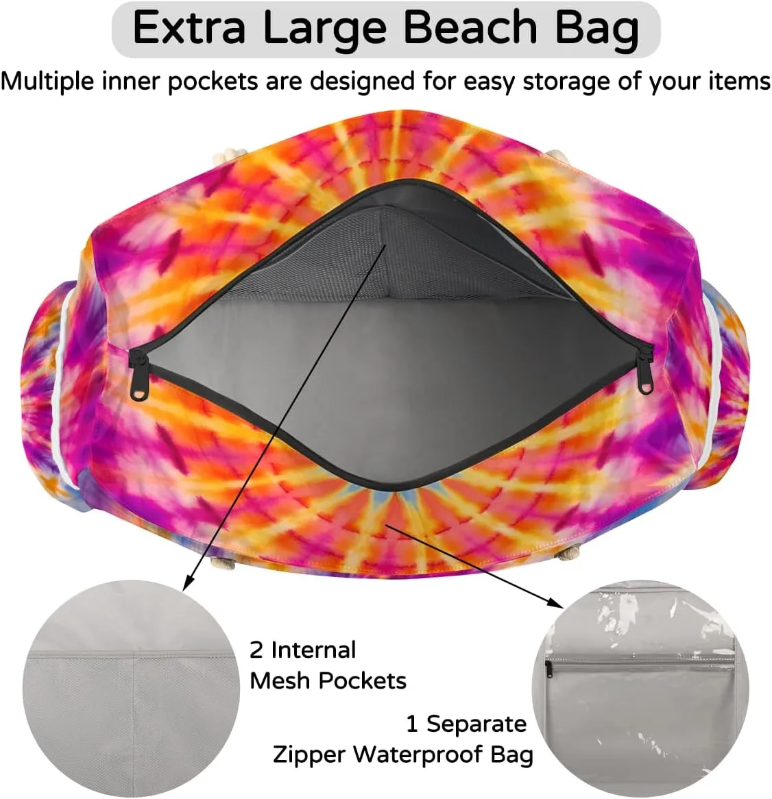 Beach Bags for Women Waterproof Sandproof Large Beach Tote Bag with Zipper Swim Pool Bag for Travel Outdoor