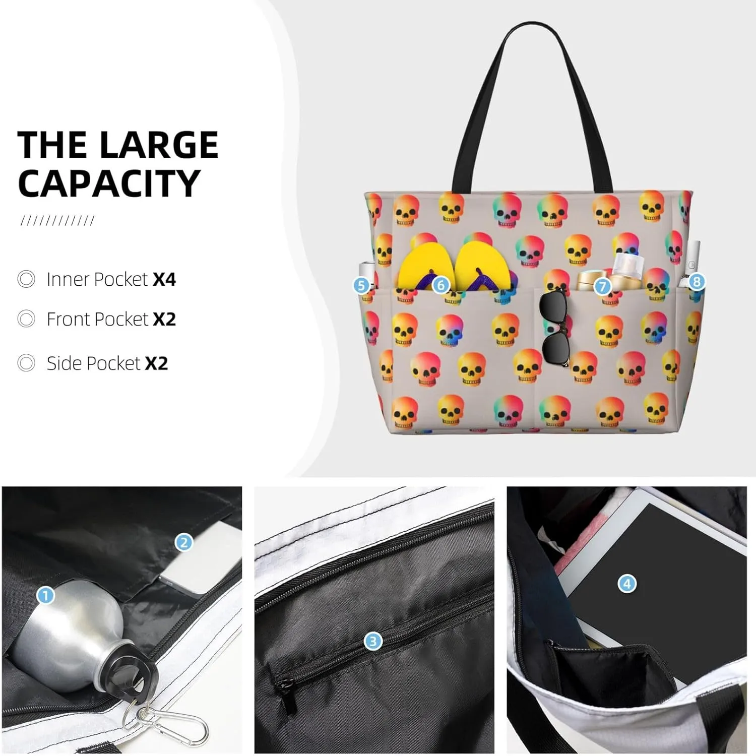 Beach Bags for Women Waterproof Sandproof Tote Bag, Large Beach Bag with Zipper for Gym Travel Vocation