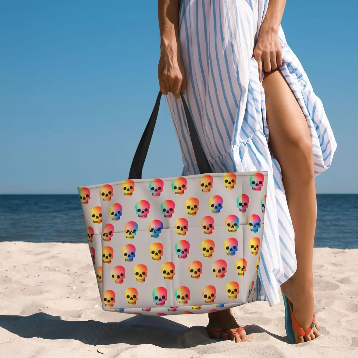 Beach Bags for Women Waterproof Sandproof Tote Bag, Large Beach Bag with Zipper for Gym Travel Vocation