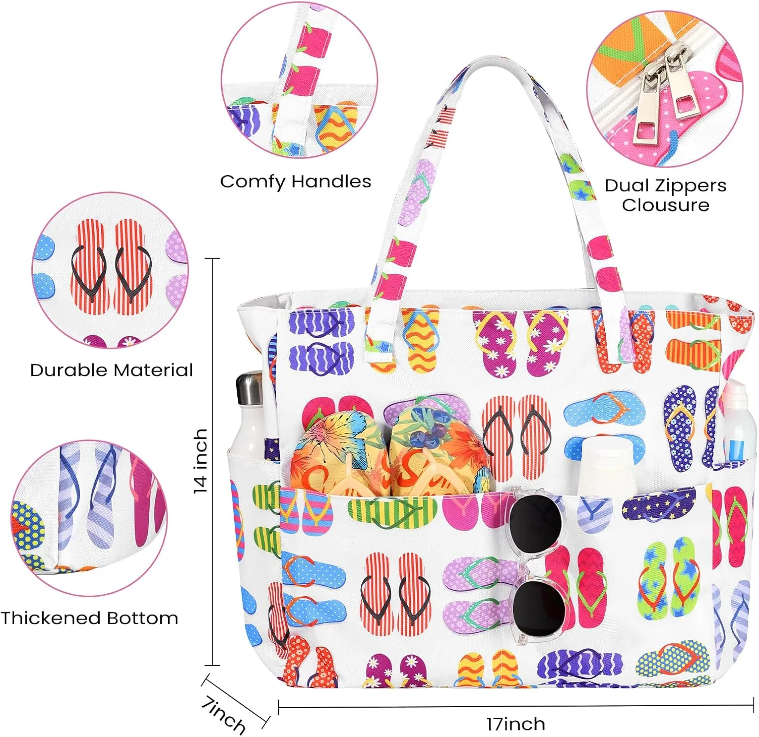 Beach Bags for Women Waterproof Sandproof Women Tote Bag, Large Beach Bag with Zipper for Gym Travel Vocation
