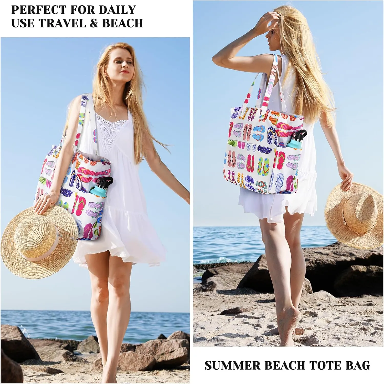Beach Bags for Women Waterproof Sandproof Women Tote Bag, Large Beach Bag with Zipper for Gym Travel Vocation