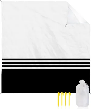 Beach Blanket Black White Stripes Sandproof Waterproof Beach Mat Geometry Minimalist Sand Free Mat Quick Drying Beach Essentials for Vacation Lightweight with 4 Stakes & Corner Pockets 118"x108"