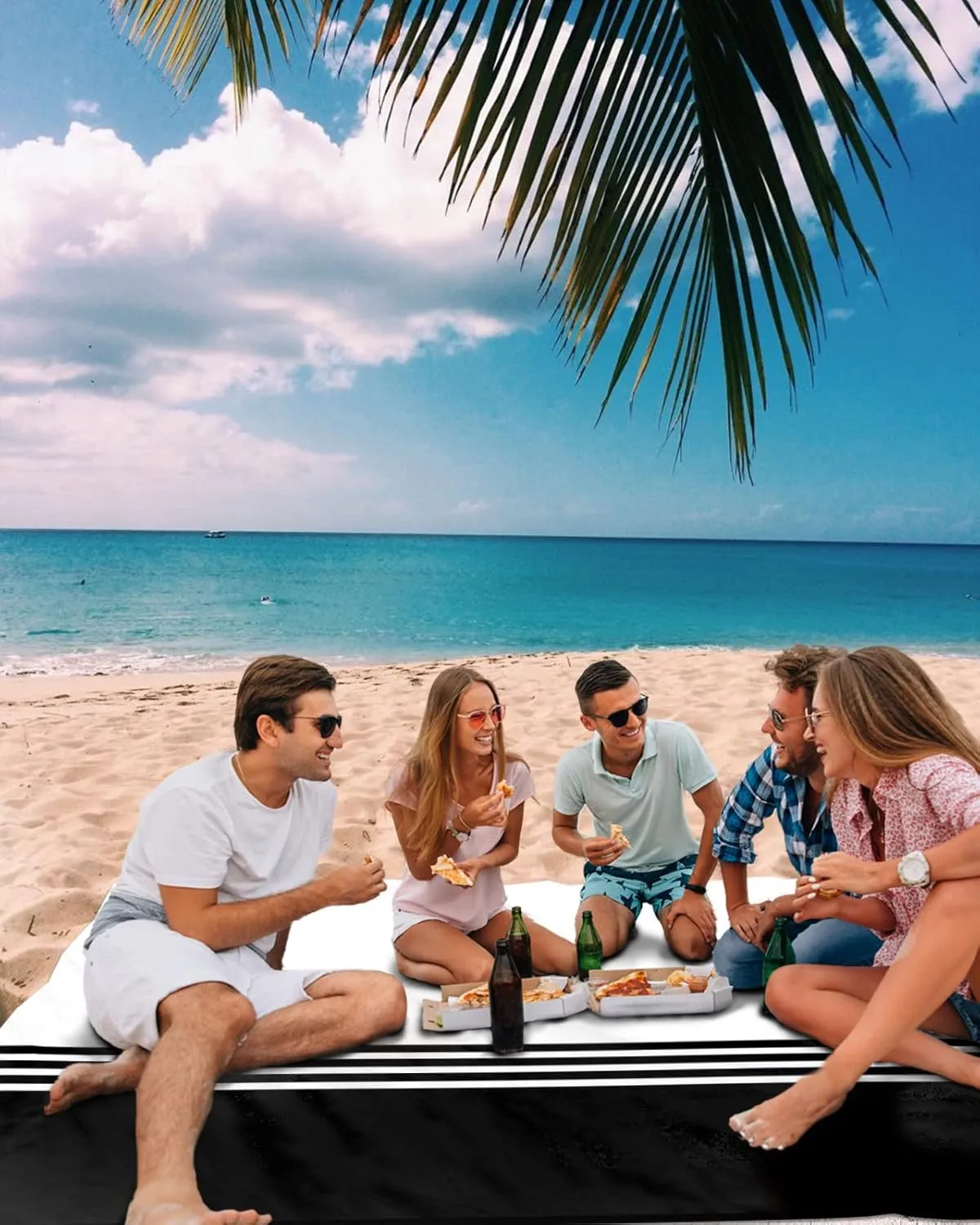 Beach Blanket Black White Stripes Sandproof Waterproof Beach Mat Geometry Minimalist Sand Free Mat Quick Drying Beach Essentials for Vacation Lightweight with 4 Stakes & Corner Pockets 118"x108"