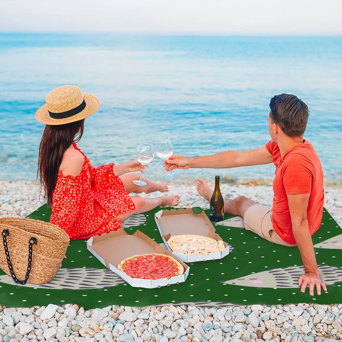Beach Blanket, Hedgehogs Sandproof Beach Mat, Waterproof Quick Drying Sand Free Mat with 4 x Ground Spikes for Outdoor Travel Camping Hiking, Cute Animal 68 x 59 in