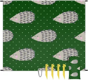Beach Blanket, Hedgehogs Sandproof Beach Mat, Waterproof Quick Drying Sand Free Mat with 4 x Ground Spikes for Outdoor Travel Camping Hiking, Cute Animal 68 x 59 in