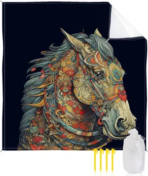 Beach Blanket Sandproof, Animal Horsehead Abstract Geometric Pattern Waterproof Beach Mat Lightweight Quick Drying Picnic Blanket Beach Essentials for Travel Camping Hiking 108x84in