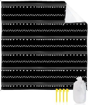 Beach Blanket Sandproof, Boho Style Black Stripe Triangle Pattern Waterproof Beach Mat Lightweight Quick Drying Picnic Blanket Beach Essentials for Travel Camping Hiking 95x80in