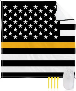 Beach Blanket Sandproof Gold Line Dispatchers Dispatch Communications Officer American Flag Waterproof Beach Mat Quick Drying Picnic Blanket Beach Essentials for Travel Camping Hiking 95x80in