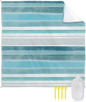 Beach Blanket Sandproof, Northern Europe Turquoise Vintage Stripes Waterproof Beach Mat Lightweight Quick Drying Picnic Blanket Beach Essentials for Travel Camping Hiking 95x80in