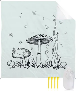 Beach Blanket Sandproof, Retro Mushrooms Butterflies and Grass Waterproof Beach Mat Lightweight Quick Drying Picnic Blanket Beach Essentials for Travel Camping Hiking 108x84in