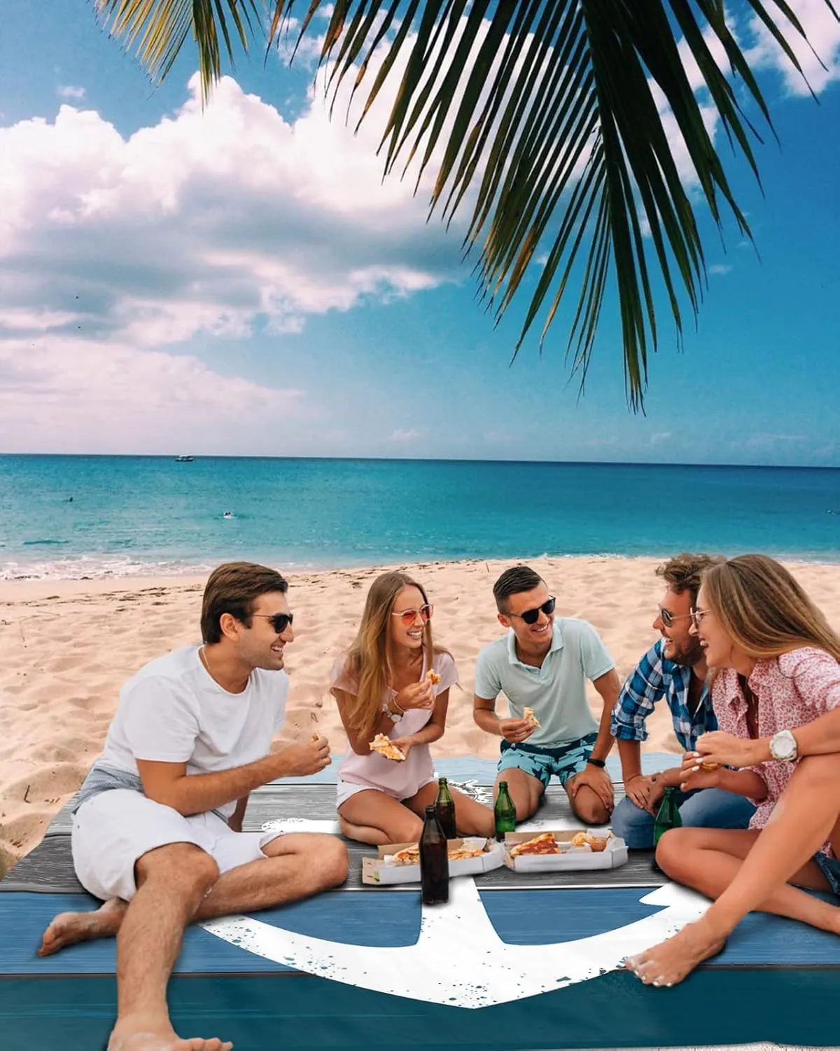 Beach Blanket Sandproof, White Anchor Compass Farm Barn Blue Gray Wood Plank Waterproof Beach Mat Lightweight Quick Drying Picnic Blanket Beach Essentials for Travel Camping Hiking 83x79in
