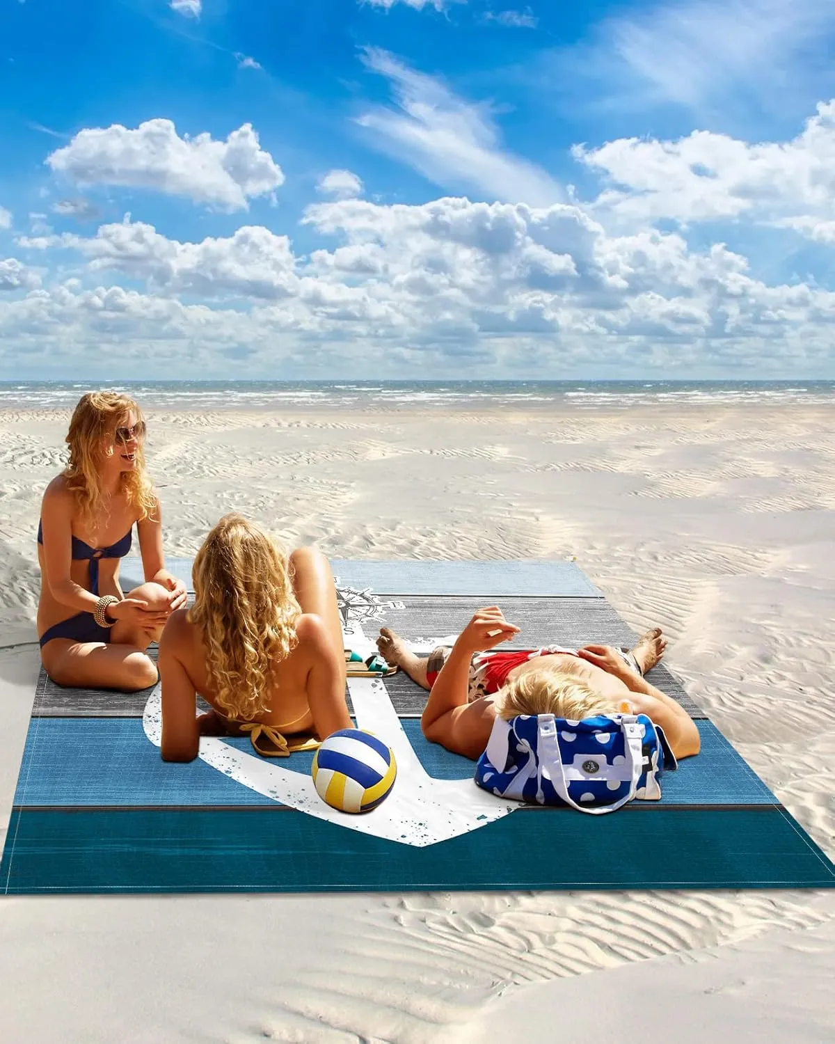 Beach Blanket Sandproof, White Anchor Compass Farm Barn Blue Gray Wood Plank Waterproof Beach Mat Lightweight Quick Drying Picnic Blanket Beach Essentials for Travel Camping Hiking 83x79in