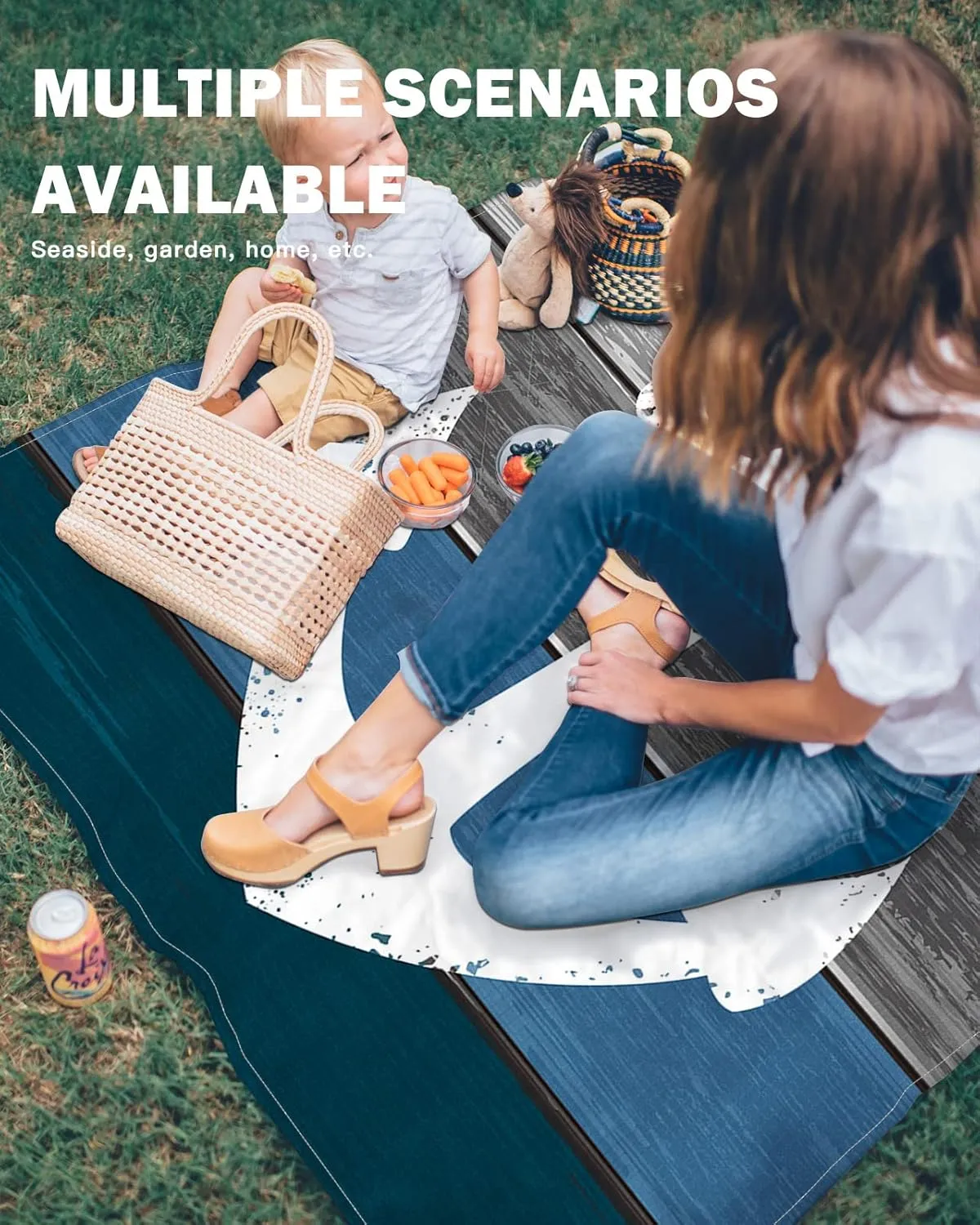 Beach Blanket Sandproof, White Anchor Compass Farm Barn Blue Gray Wood Plank Waterproof Beach Mat Lightweight Quick Drying Picnic Blanket Beach Essentials for Travel Camping Hiking 83x79in