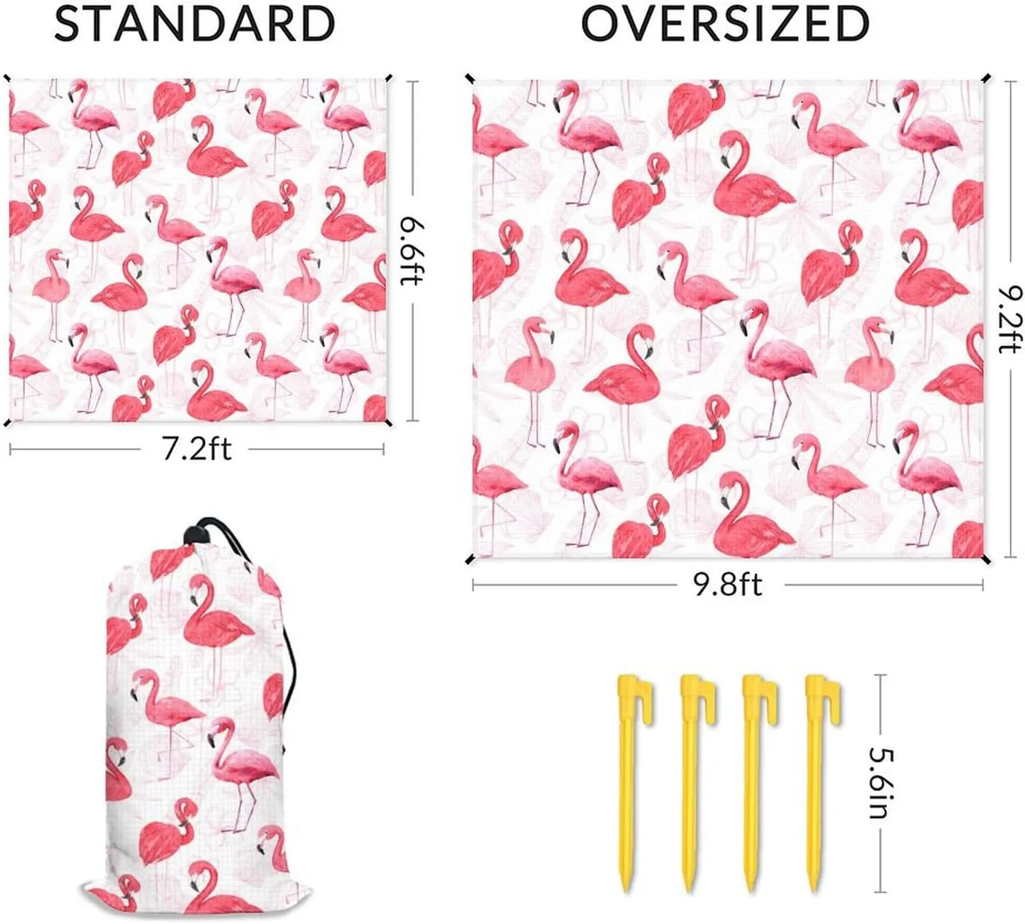 Beach Blanket Waterproof Sandproof, Oversized Flamingo Cute Beach Mat for 6-8 Adults, 118x110 Inches Lightweight Windproof Picnic Blanket with 4 Corner Pockets for Outdoor, Travel, Camping, Hiking
