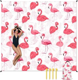 Beach Blanket Waterproof Sandproof, Oversized Flamingo Cute Beach Mat for 6-8 Adults, 118x110 Inches Lightweight Windproof Picnic Blanket with 4 Corner Pockets for Outdoor, Travel, Camping, Hiking